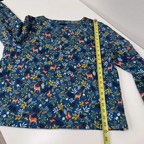 Talbots Woodland Ditsy Animal Print Quilted Sweatshirt Women's Large Blue Fairie - Picture 10 of 10